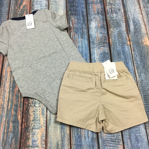 Gap Boys 0 3 Months Good Vibes Top & Tan Shorts Outfit - Picture 8 of 8
